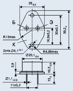 Габаритные размеры и расположение выводов транзисторов КТ808АМ, КТ808БМ, КТ808ВМ, КТ808ГМ.