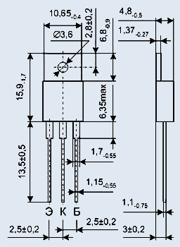 Габаритные размеры и расположение выводов транзисторов 2Т819А-2, 2Т819Б-2, 2Т819В-2, КТ819А, КТ819Б, КТ819В, КТ819Г