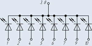 Схема принципиальная электрическая для индикаторов 3ЛС314А, АЛС314А